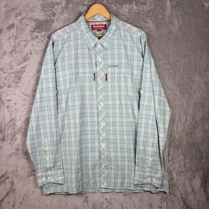 Simms Fishing Shirt Plaid Mens XXL Long Sleeve Roll Tab Green Blue Outdoor Top